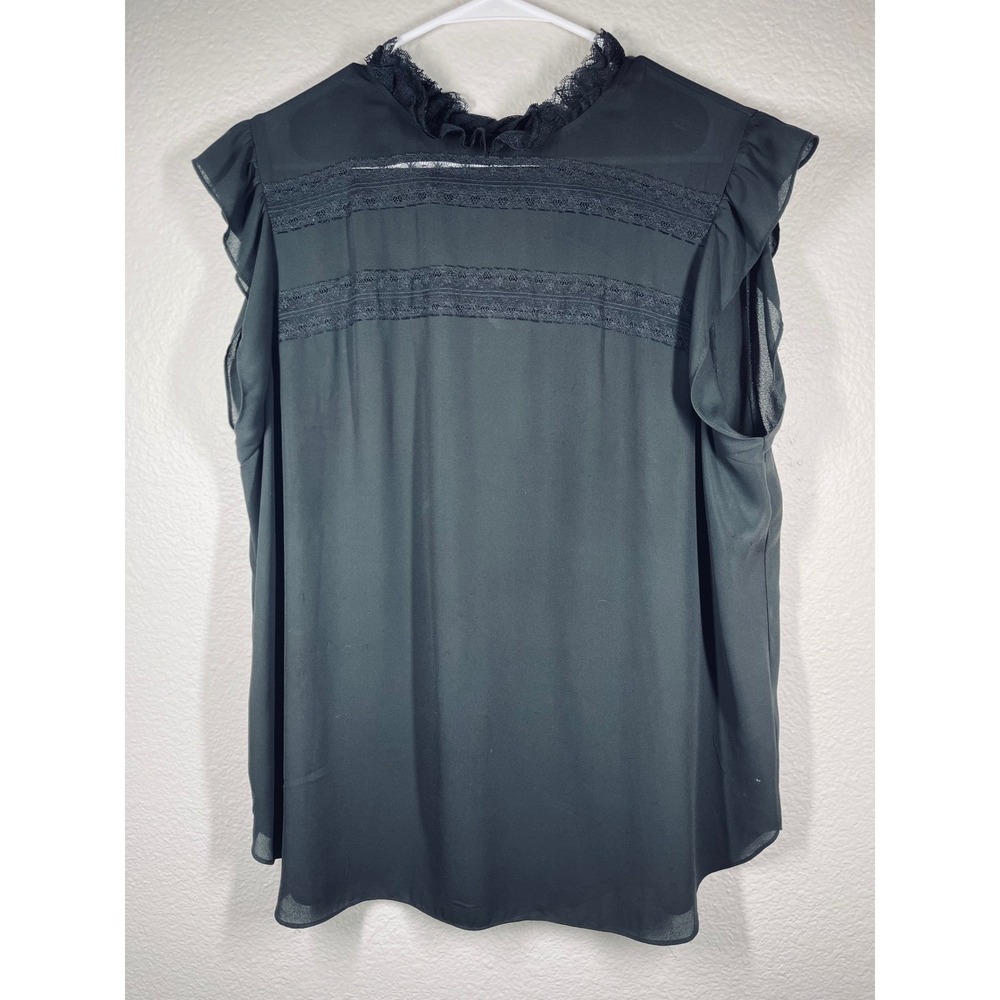 HALOGEN Black Lace Trim Ruffle Cold Shoulder Blouse Women's Size large cottage